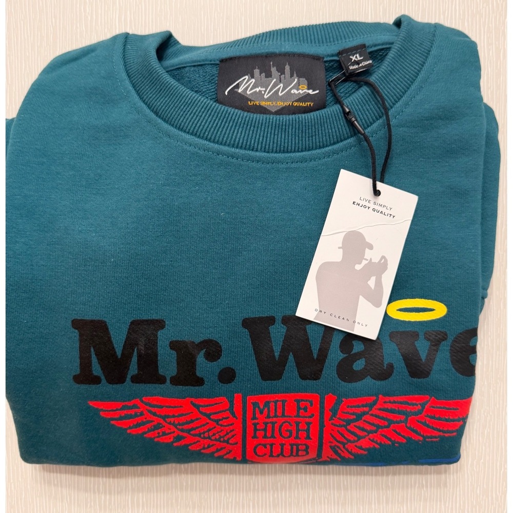 Mr Wave Teal Graphic Sweatshirt Mens XL Mile High Club Streetwear NWT